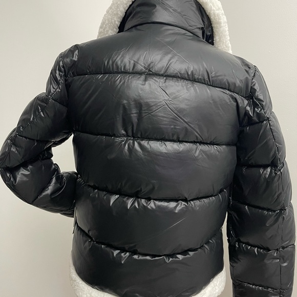 7 FOR ALL MANKIND PUFFER JACKET , BLACK AND WHITE FAUX FUR TRIM EXTRA WARM - Picture 6 of 16